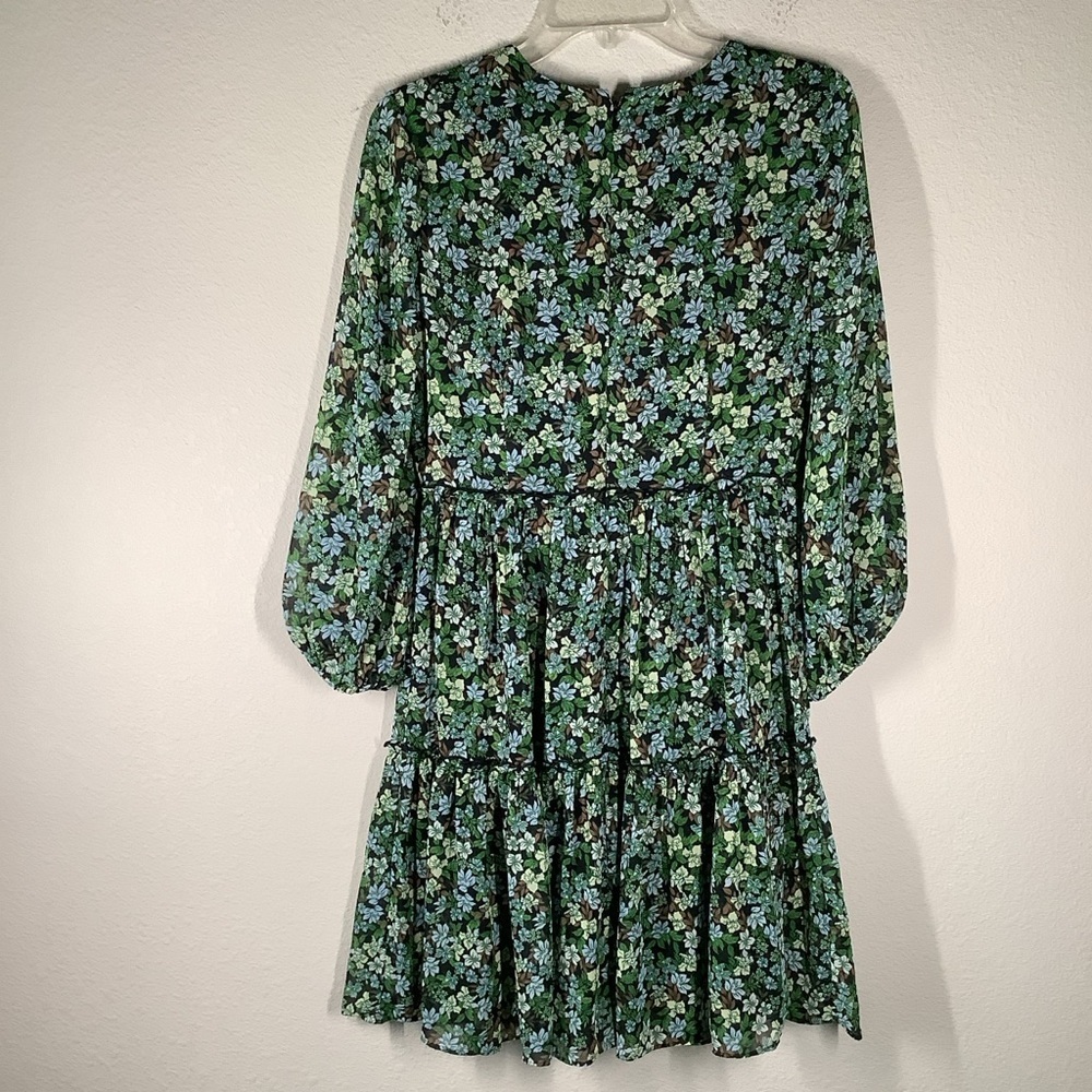 ANN TAYLOR Green Floral Tiered Dress Long Sleeve Midi NEW Ditsy Career Boho 2 - Picture 12 of 13